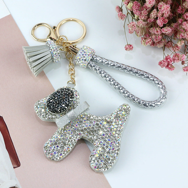 Wholesale Pink diamond studded cartoon cute dog keychain