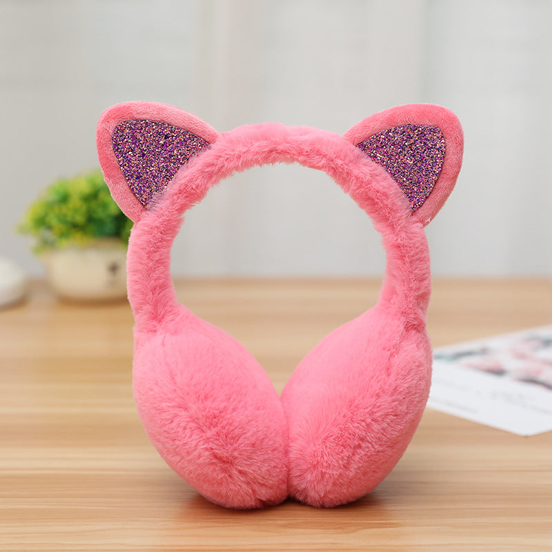 Wholesale Cat Ears Shiny Plush Cute Winter Cold Protection Warm Earmuffs