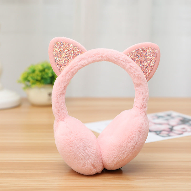 Wholesale Cat Ears Shiny Plush Cute Winter Cold Protection Warm Earmuffs
