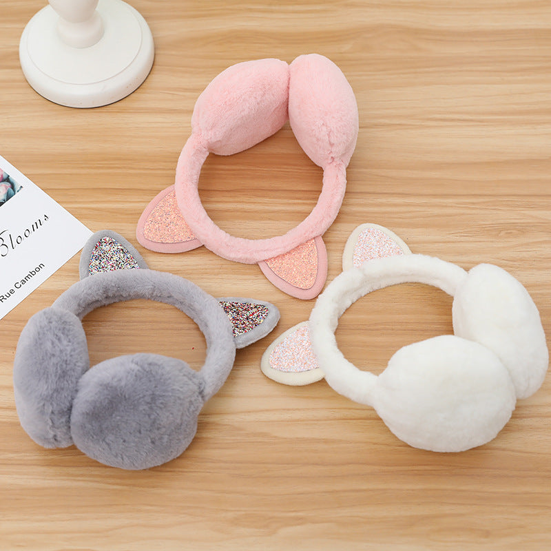 Wholesale Cat Ears Shiny Plush Cute Winter Cold Protection Warm Earmuffs