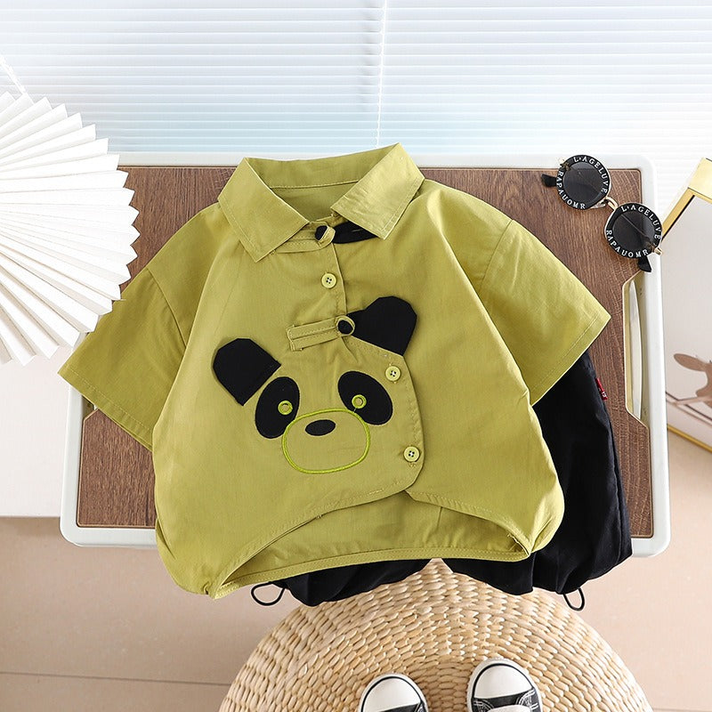 Wholesale Boys' Cotton Panda Shirt and Shorts Set