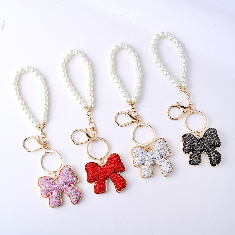 Wholesale Full Diamond Bow Car Creative Pearl Bracelet Keychains