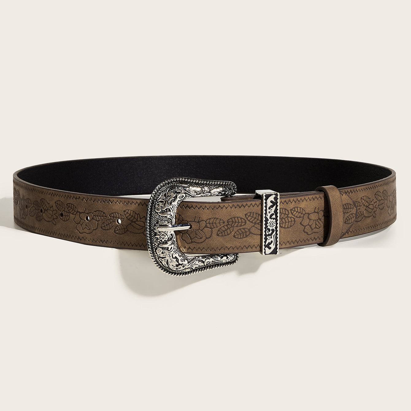 Whoelsale Pu Brown Textured Printed Needle Buckle Waistband