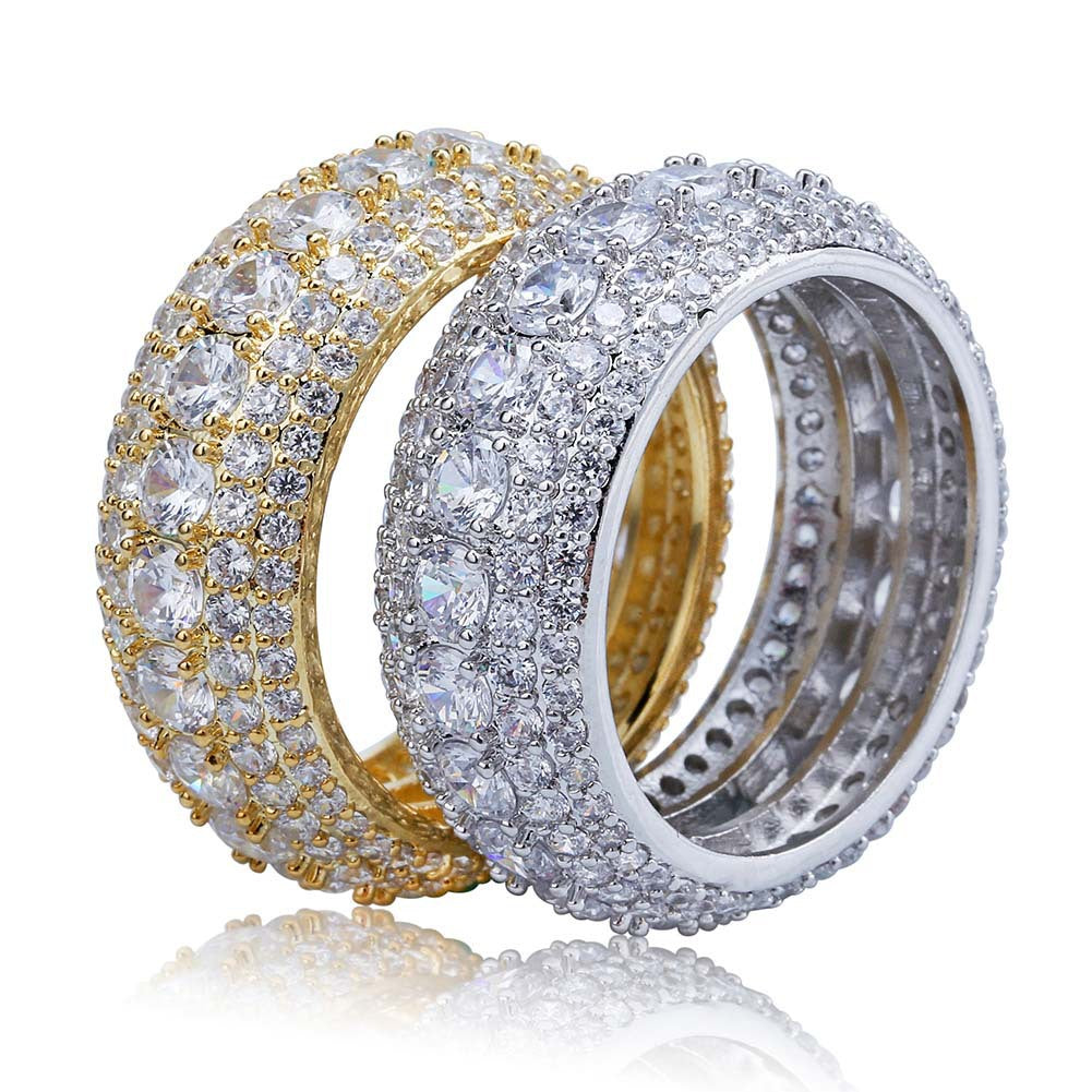 Wholesale Hiphop micro inlaid five-row full zircon ring