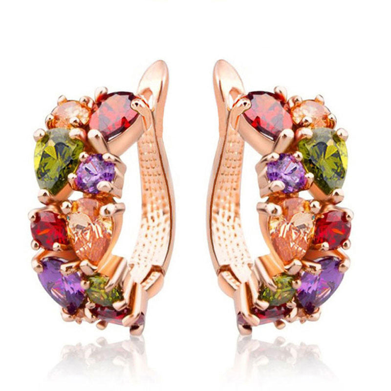 Wholesale Colorful Crystal Zircon Rose Gold Earrings