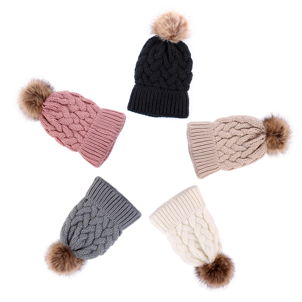 Wholesale hemp flower knitted pullover ladies hat autumn and winter thick fur ball adult hat