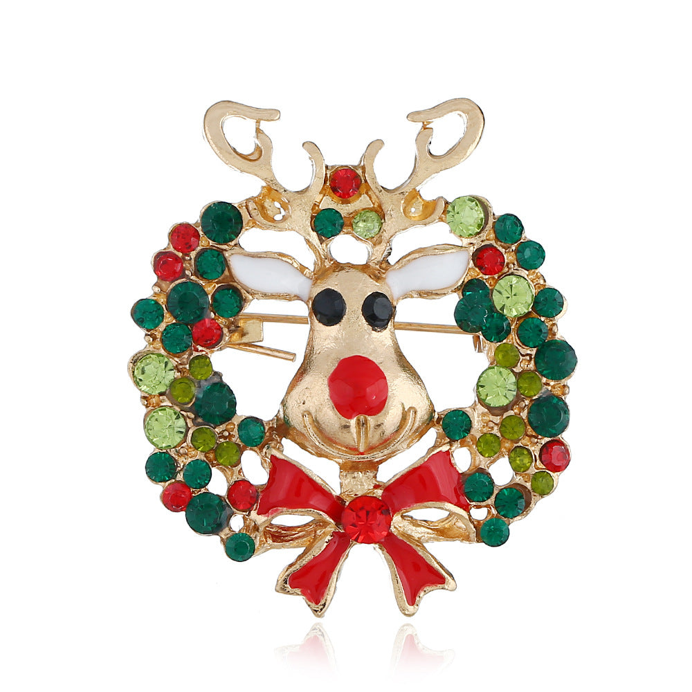 Wholesale Electroplated Alloy Reindeer Brooch Korean Cartoon Christmas Lapel Pin Chic Gift Jewelry Accessory