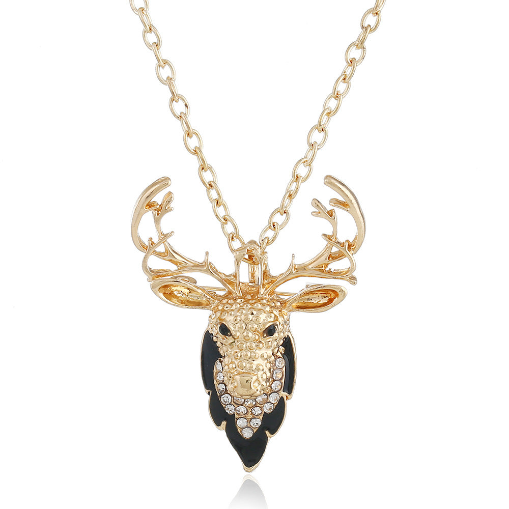 Wholesale Christmas Reindeer Rhinestone Brooch Pin Pendant Necklace 2 In 1 Unisex Fashion Accessory Gift For Boutique Resale