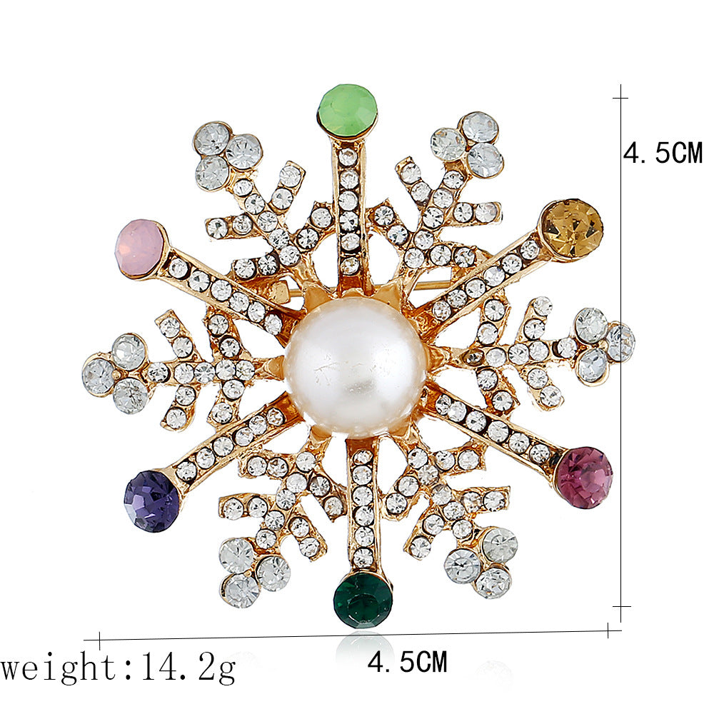 Wholesale Christmas Snowflake Rhinestone Brooch Alloy Pin For Party Gift Boutique Accessory