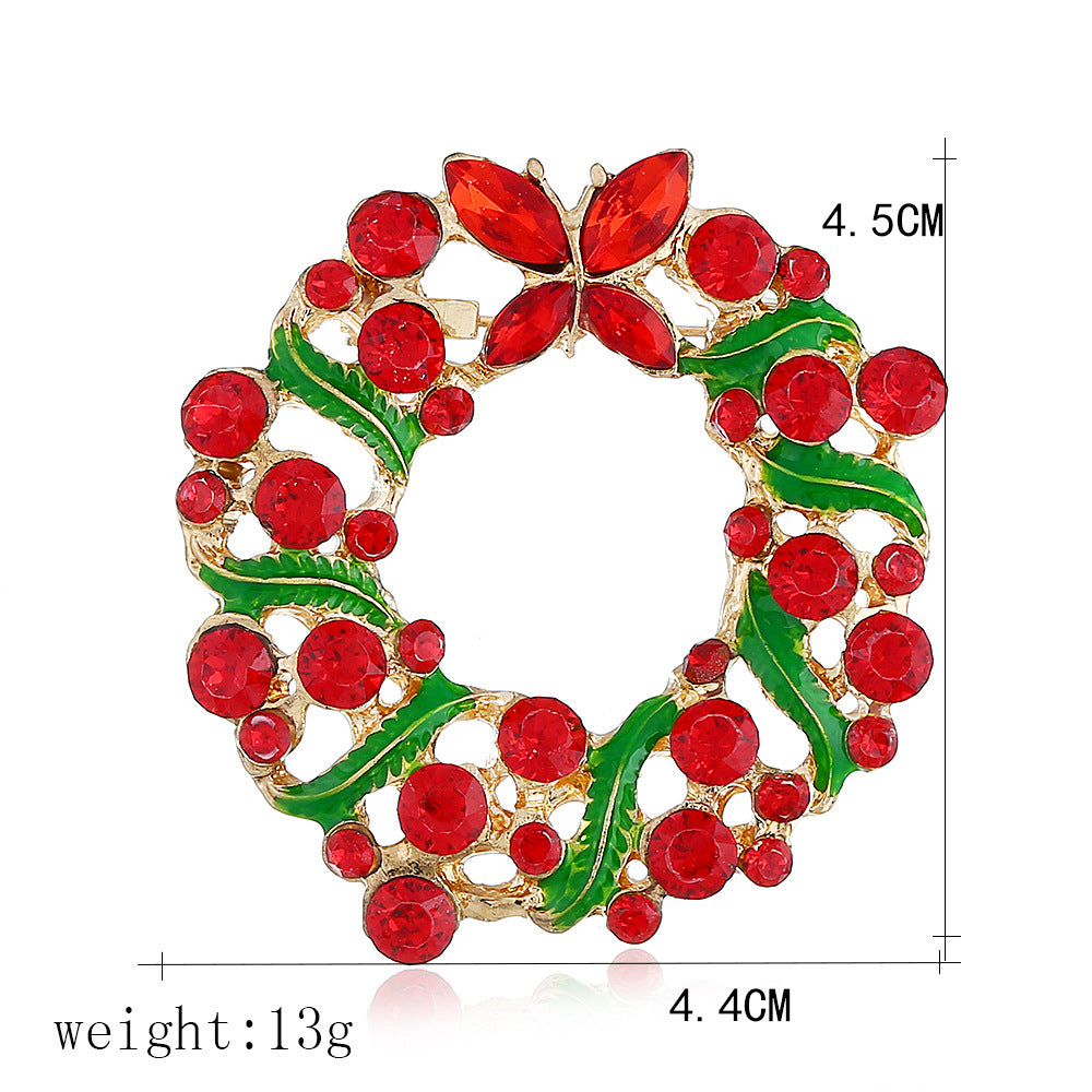 Wholesale Korean Style Cartoon Christmas Wreath Rhinestone Brooch Alloy Electroplated Jewelry Accessory For Everyday Casual Wear