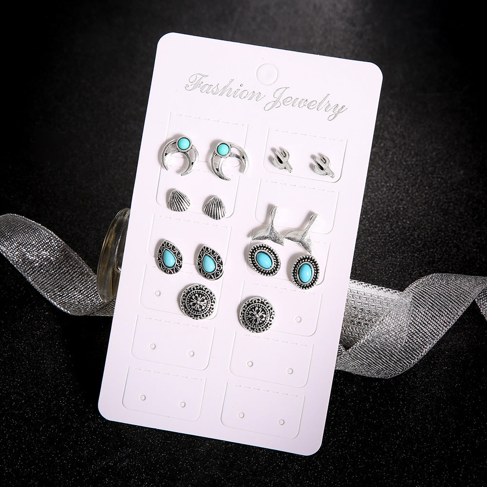 Wholesale Heart Shell Turquoise Whale Tail Cactus Earrings