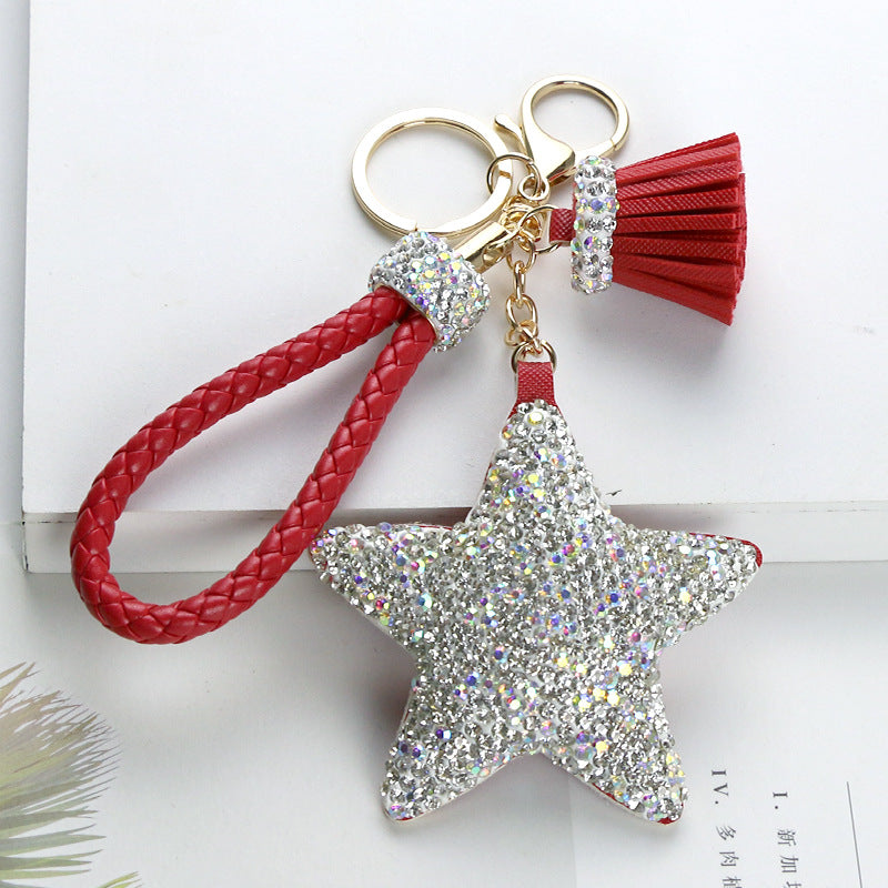 Wholesale Diamond Inlaid Pentagram Leather Key Ring