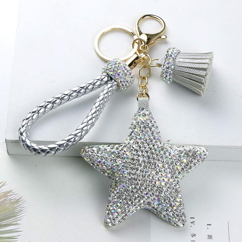 Wholesale Diamond Inlaid Pentagram Leather Key Ring