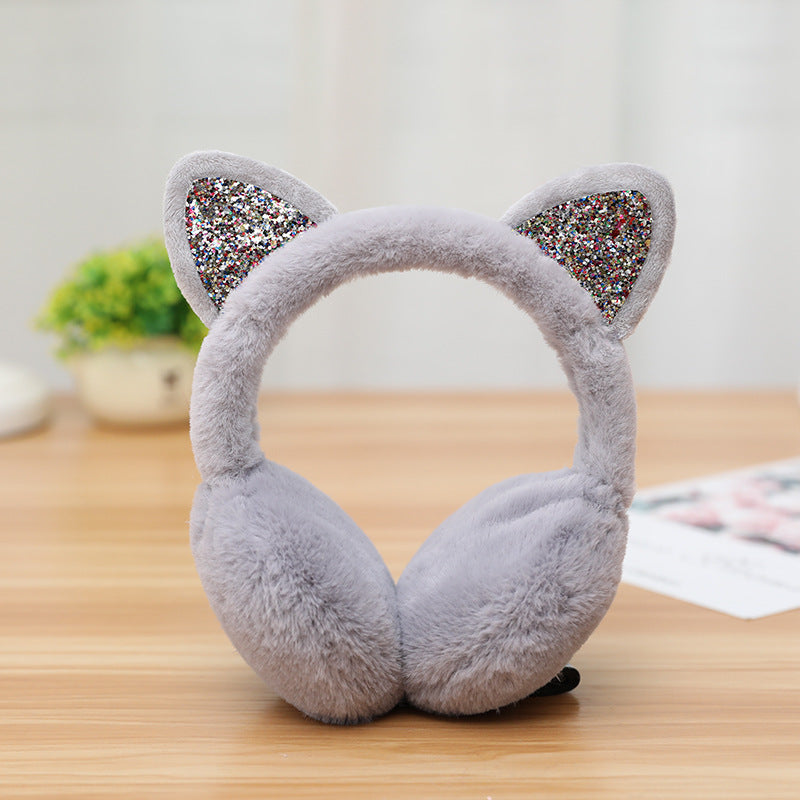 Wholesale Cat Ears Shiny Plush Cute Winter Cold Protection Warm Earmuffs