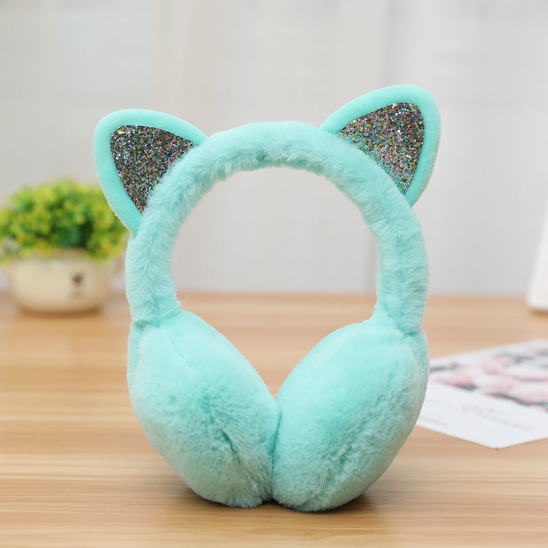 Wholesale Cat Ears Shiny Plush Cute Winter Cold Protection Warm Earmuffs