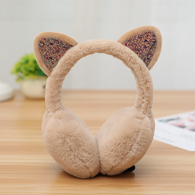 Wholesale Cat Ears Shiny Plush Cute Winter Cold Protection Warm Earmuffs