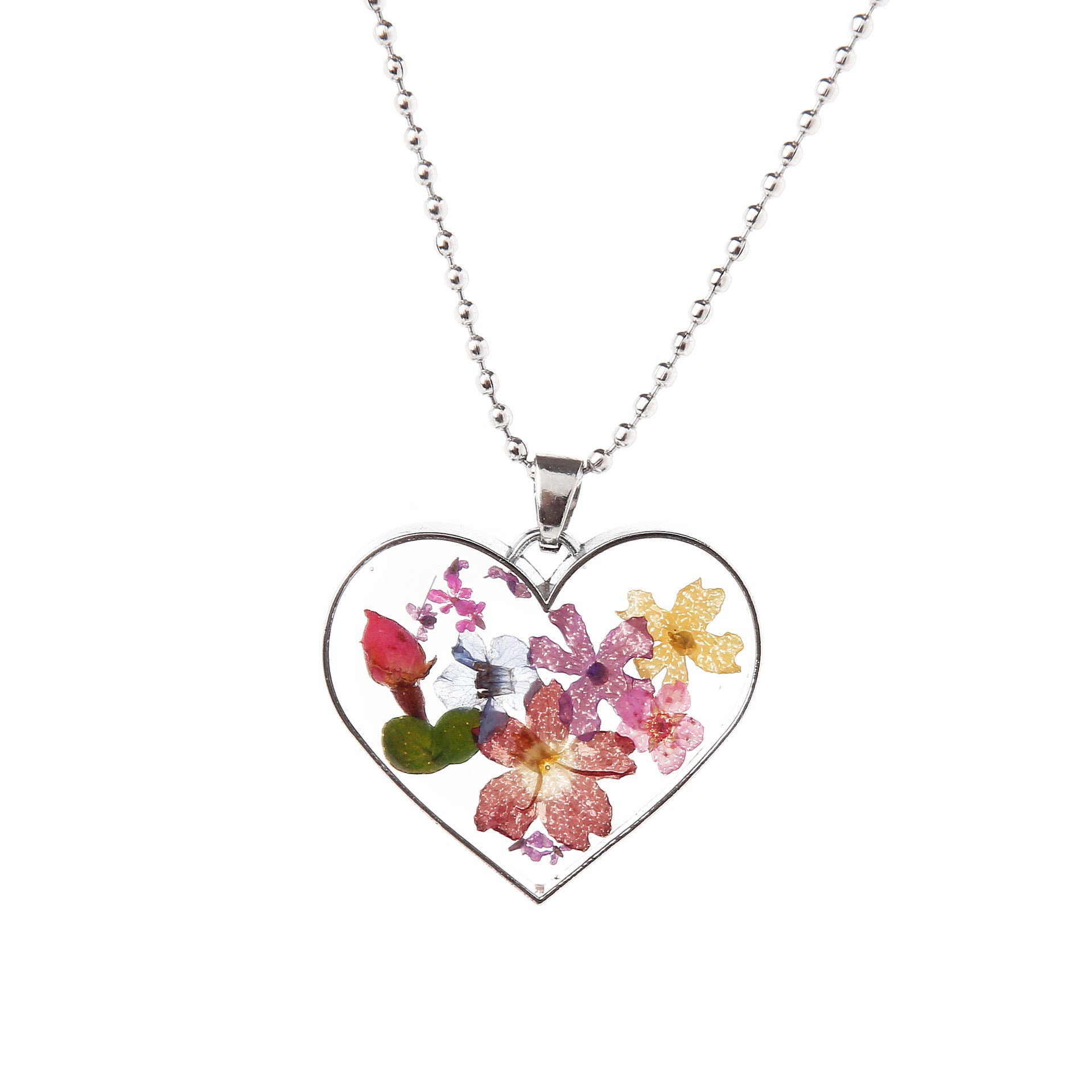 Wholesale 6pcs Small Rose Bud Dried Flower All-match Peach Heart Real Flower Pendant Necklace