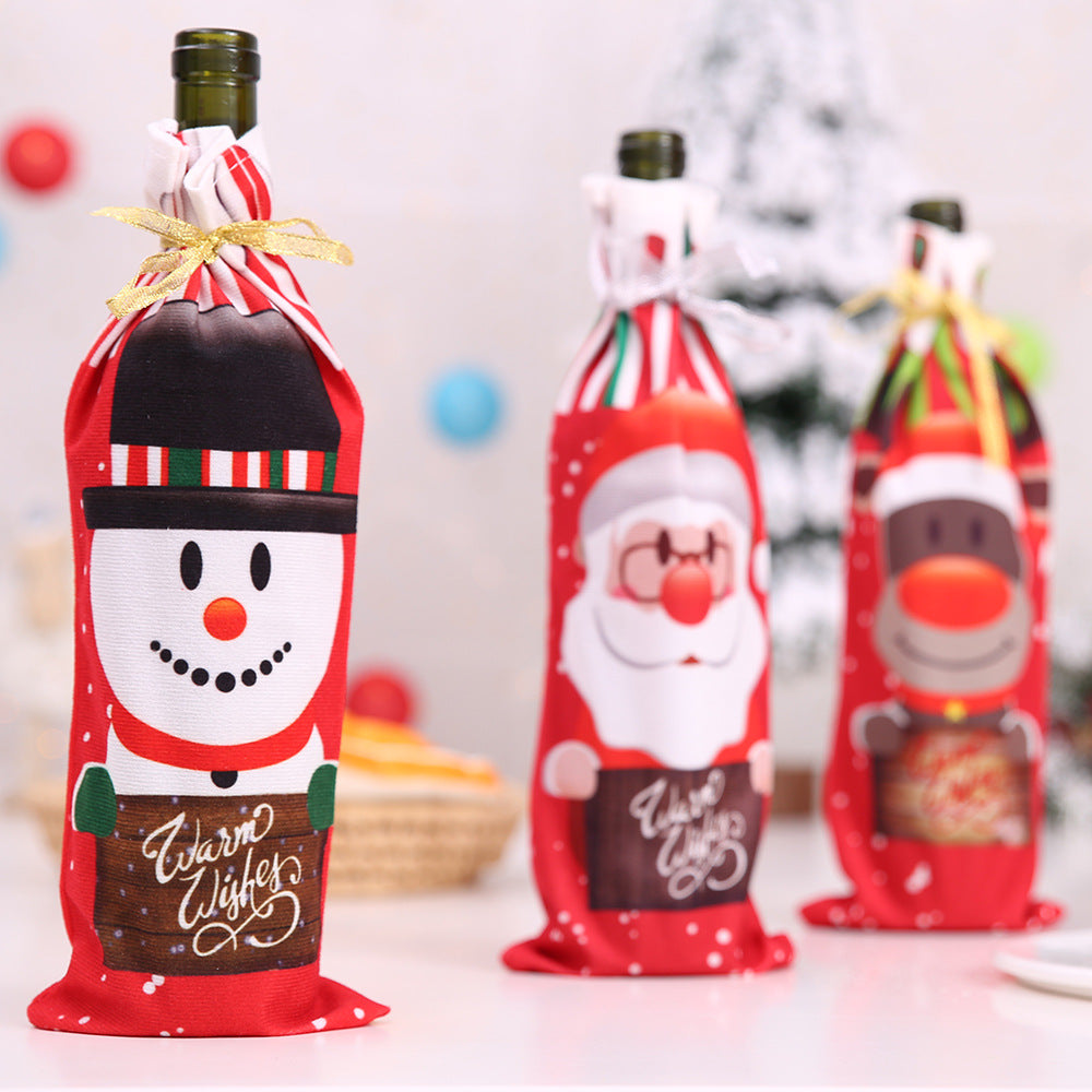 Wholesale of New Fabric Christmas Decoration and Festival Supplies, Printed Wine Bottle Covers