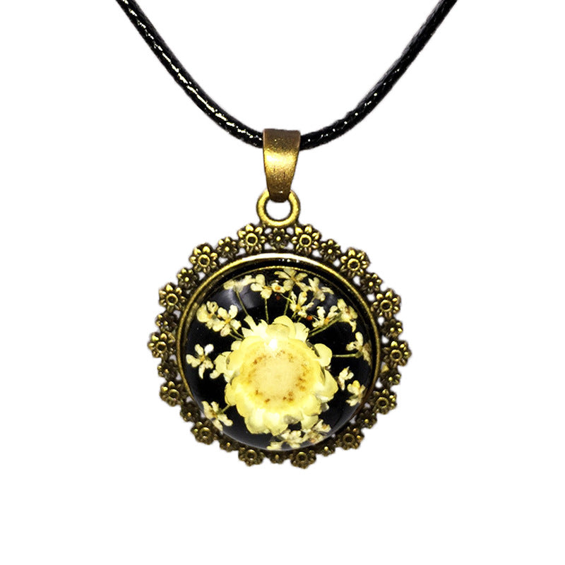 Wholesale 6pcs Vintage Alloy Dried Flower Three-dimensional Sunflower Resin Necklace