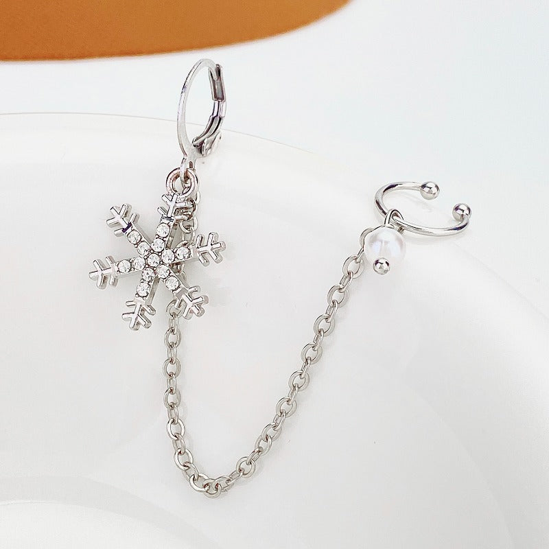 Wholesale Long Chain Diamond Snowflake Alloy Ear Clips