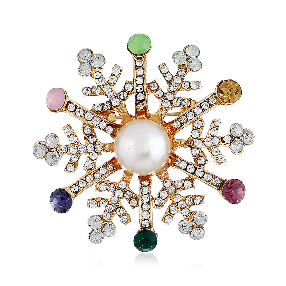 Wholesale Christmas Snowflake Rhinestone Brooch Alloy Pin For Party Gift Boutique Accessory