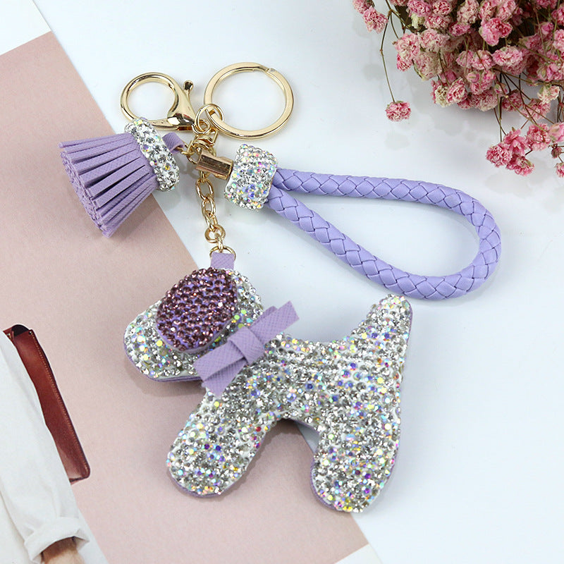 Wholesale Pink diamond studded cartoon cute dog keychain