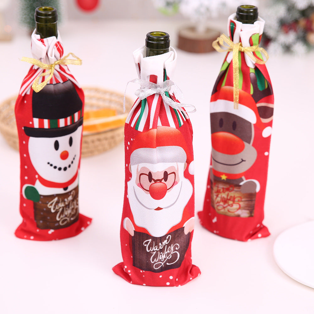 Wholesale of New Fabric Christmas Decoration and Festival Supplies, Printed Wine Bottle Covers