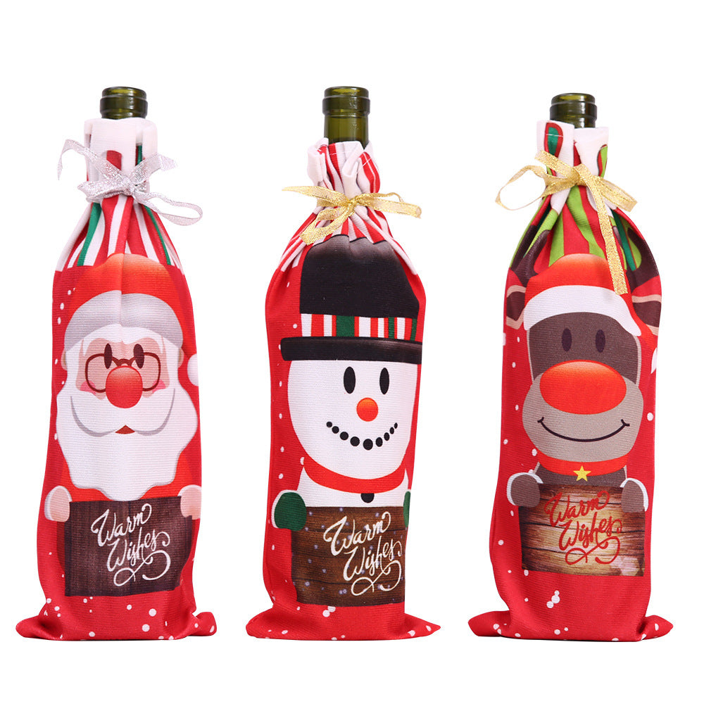Wholesale of New Fabric Christmas Decoration and Festival Supplies, Printed Wine Bottle Covers
