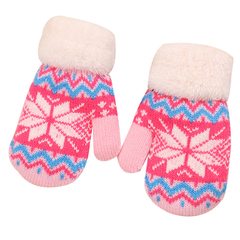 Wholesale Autumn and Winter Plus Fleece and Thick Bag Boy Deer Knitting Wool Points Finger Children's Warm Gloves