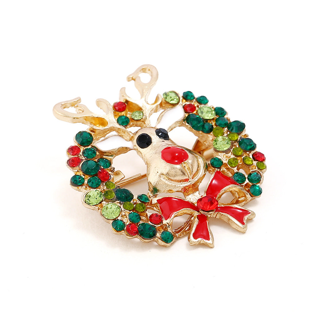 Wholesale Electroplated Alloy Reindeer Brooch Korean Cartoon Christmas Lapel Pin Chic Gift Jewelry Accessory