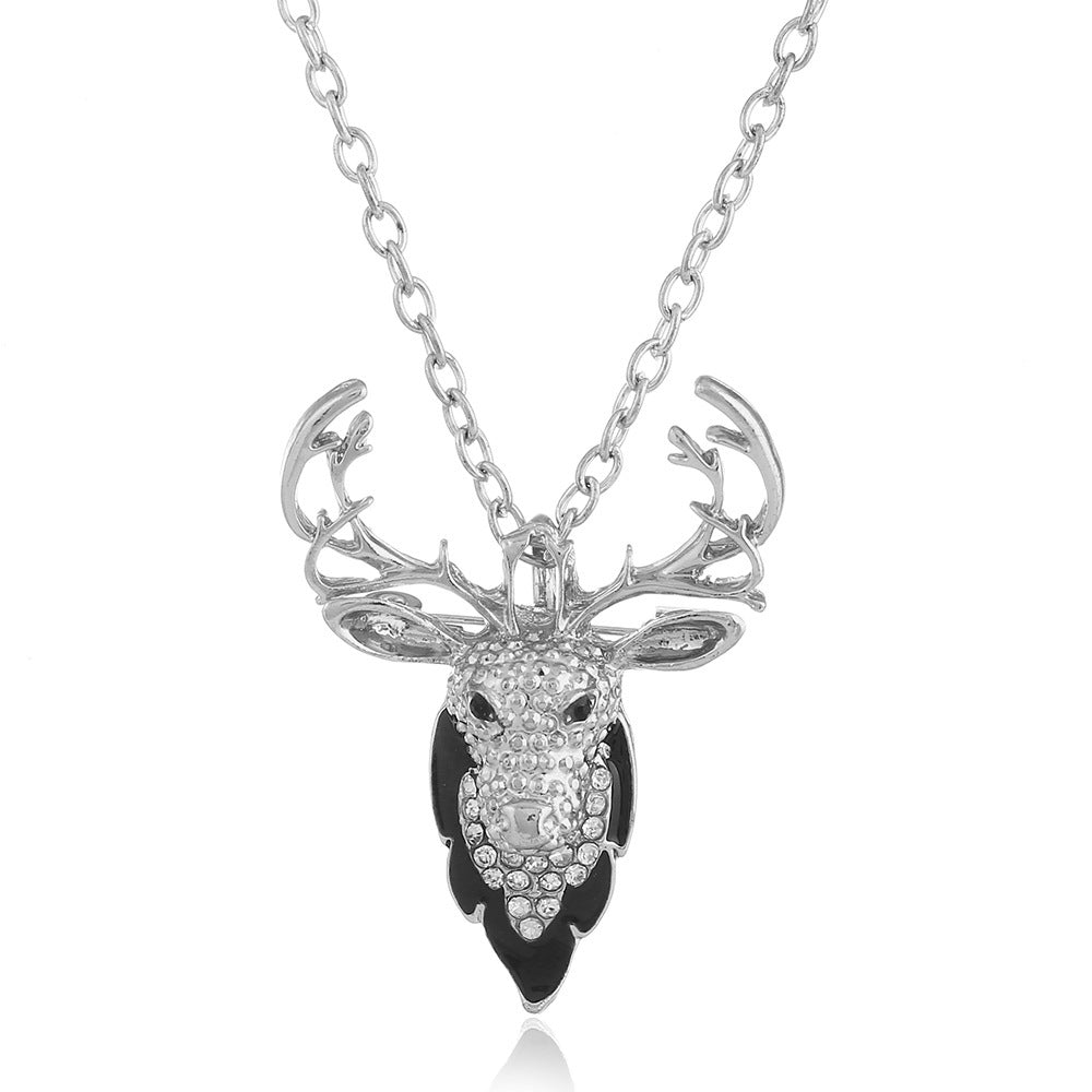 Wholesale Christmas Reindeer Rhinestone Brooch Pin Pendant Necklace 2 In 1 Unisex Fashion Accessory Gift For Boutique Resale