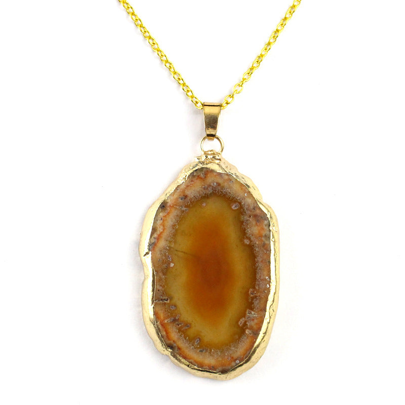 Wholesale Colorful Natural Agate Raw Stone Sliced Necklace Sweater Chain