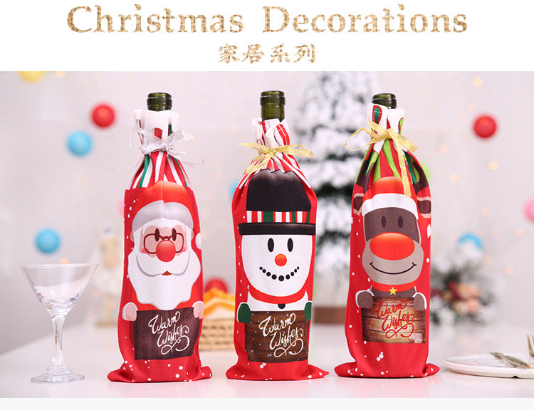 Wholesale of New Fabric Christmas Decoration and Festival Supplies, Printed Wine Bottle Covers