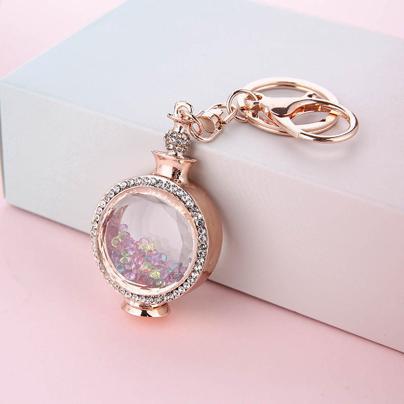 Wholesale Korean Style Gold Rhinestone Perfume Bottle Keychain Car Key Chain Bag Charm