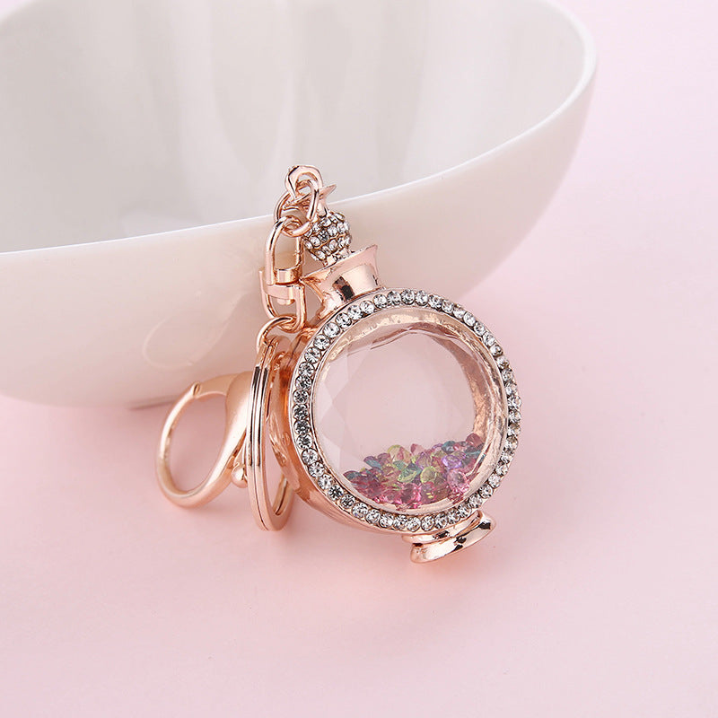 Wholesale Korean Style Gold Rhinestone Perfume Bottle Keychain Car Key Chain Bag Charm