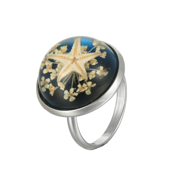 Wholesale 12pcs Starfish Conch Amber Jewelry Ring