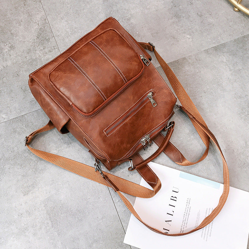 Wholesale PU Leather Shoulder Document Retro Style Backpack