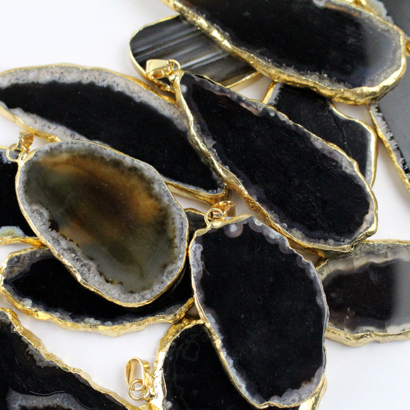 Wholesale Colorful Natural Agate Raw Stone Sliced Necklace Sweater Chain
