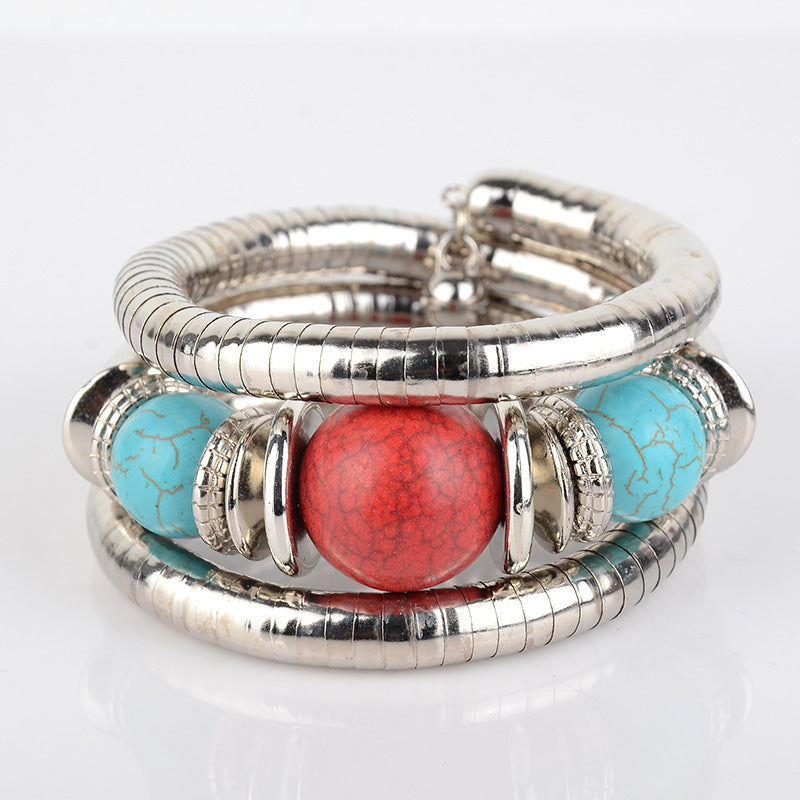 Wholesale  three-circle personality spacer retro beaded Bohemian multi-layer bracelet