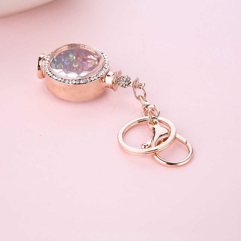 Wholesale Korean Style Gold Rhinestone Perfume Bottle Keychain Car Key Chain Bag Charm