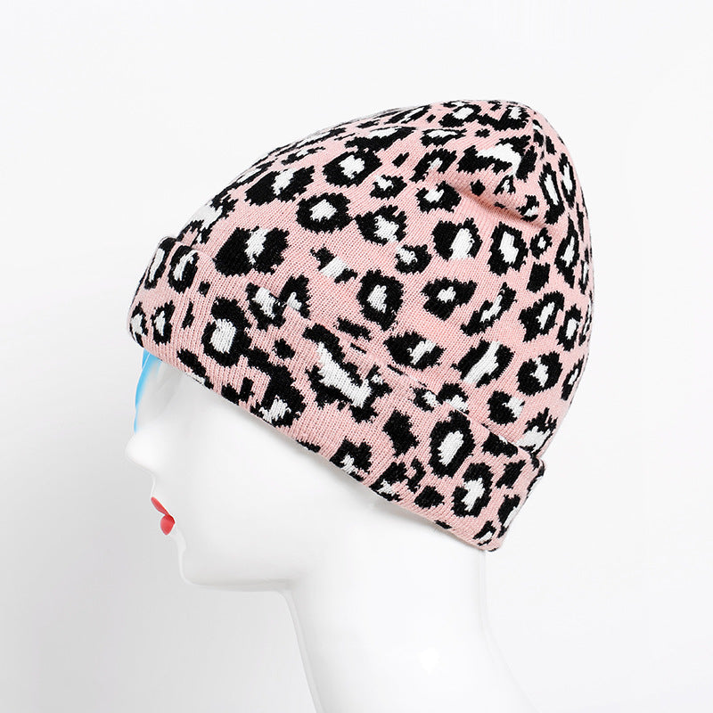 Wholesale Autumn and Winter Leopard Pattern Knitted Hats for Women's Warm Hats
