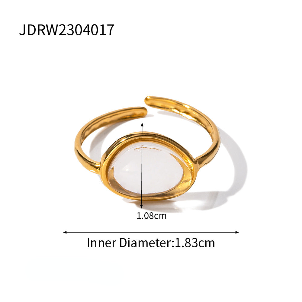 Wholesale Jelly Feel White Green Stainless Steel Plated 18k Gold Ring