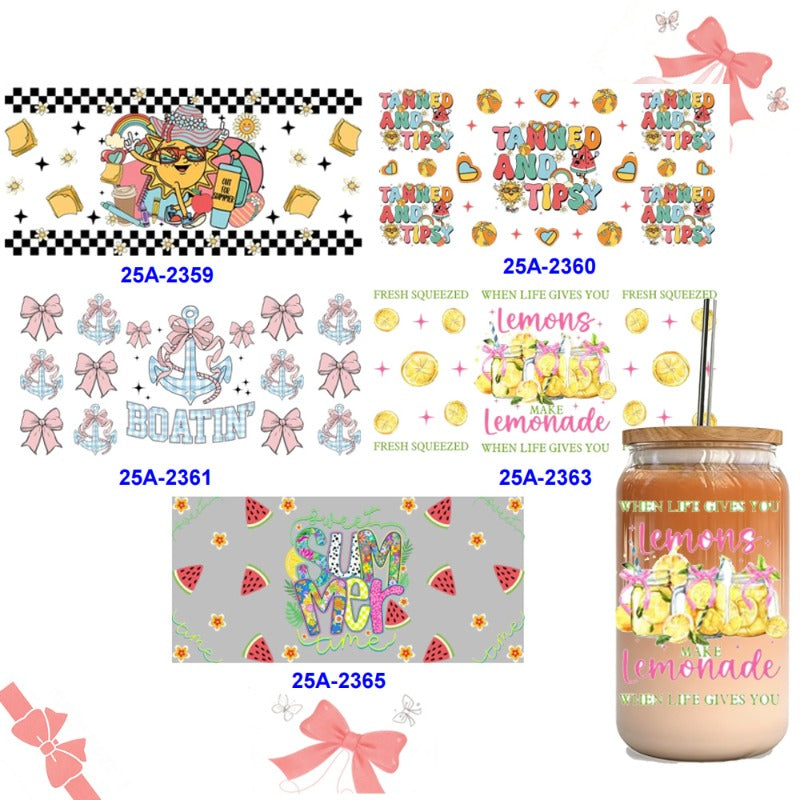 Wholesale 1pcs/5pcs Cute Bow Cartoon Image with Colorful Fruits 16oz Cup UV DTF Wraps