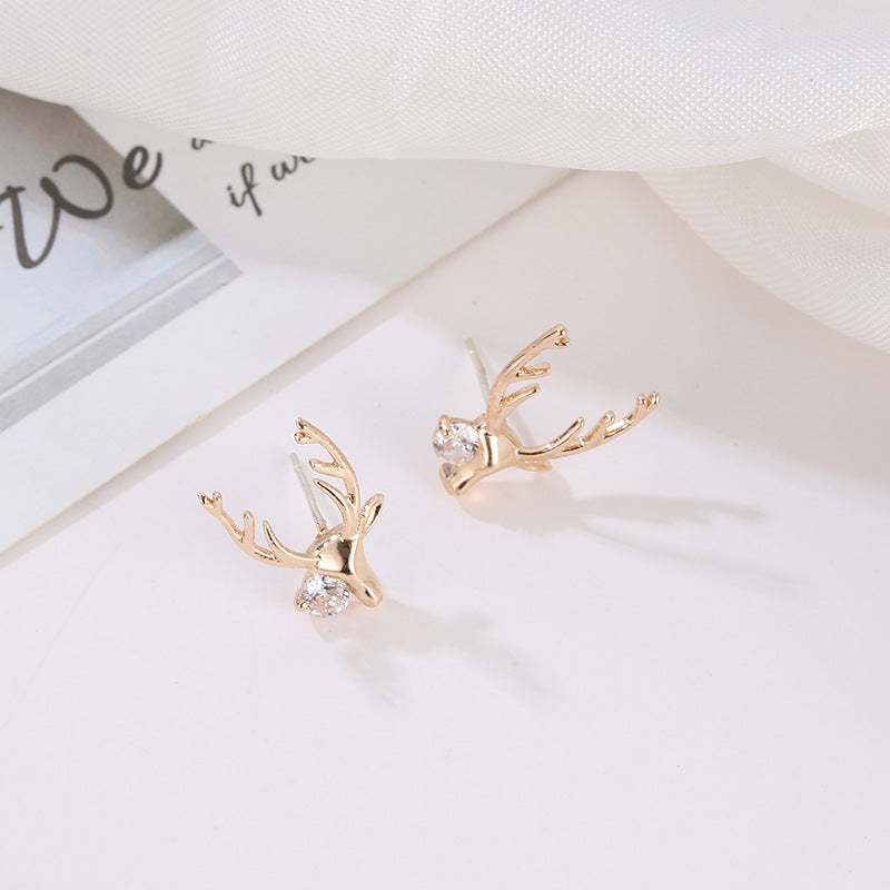 Wholesale Simple Copper Inlaid Zircon Small Elk Earrings