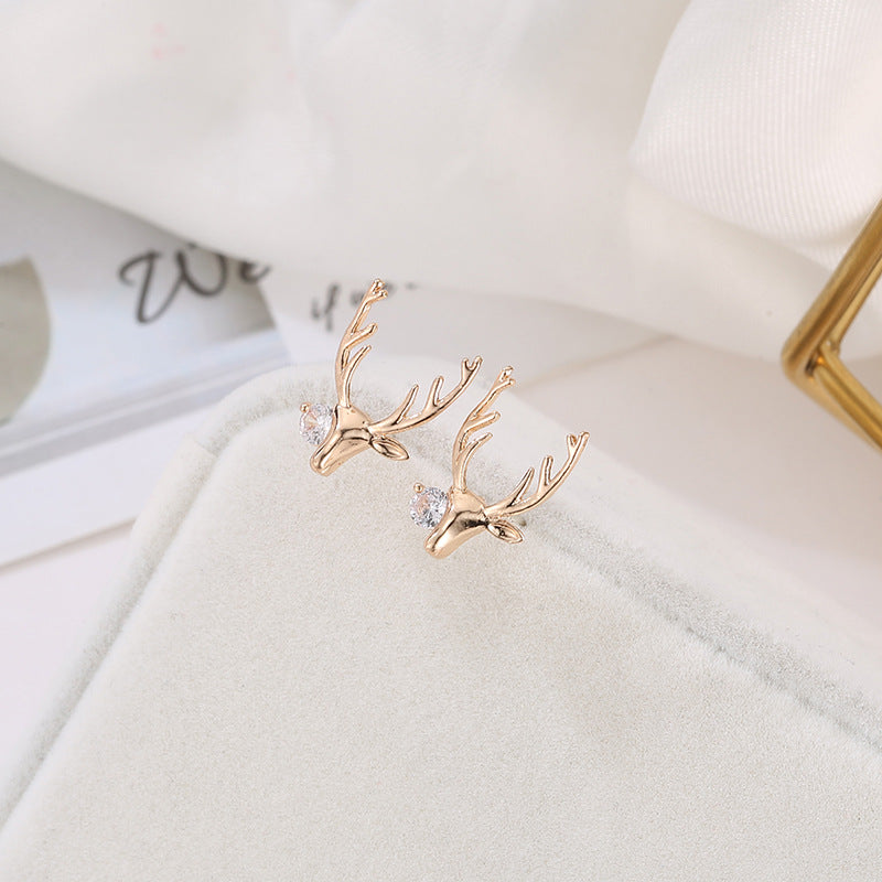 Wholesale Simple Copper Inlaid Zircon Small Elk Earrings