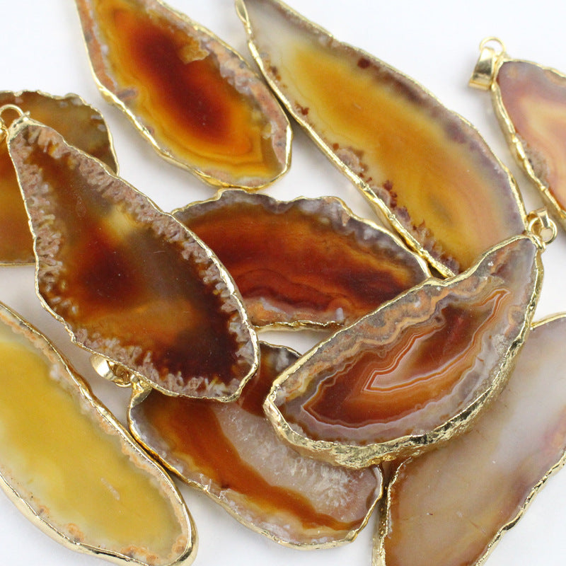 Wholesale Colorful Natural Agate Raw Stone Sliced Necklace Sweater Chain