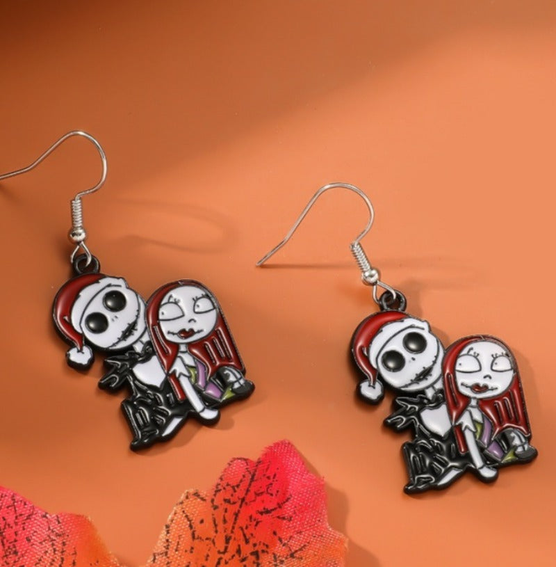 Wholesale Zinc Alloy Cartoon Creative Skull Horror Character Earrings for Halloween