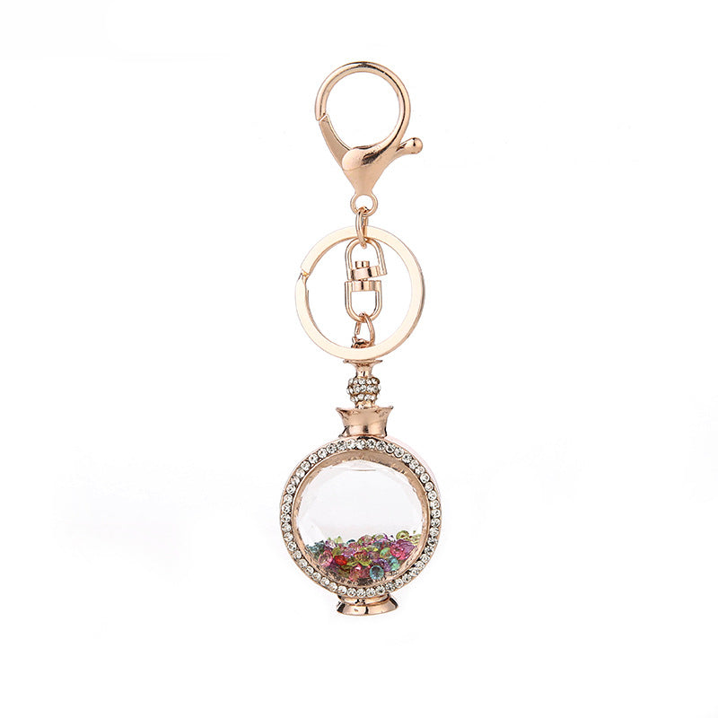 Wholesale Korean Style Gold Rhinestone Perfume Bottle Keychain Car Key Chain Bag Charm