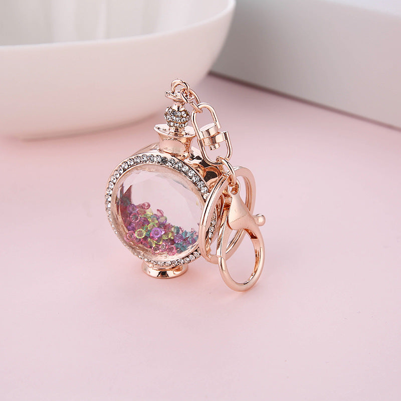 Wholesale Korean Style Gold Rhinestone Perfume Bottle Keychain Car Key Chain Bag Charm