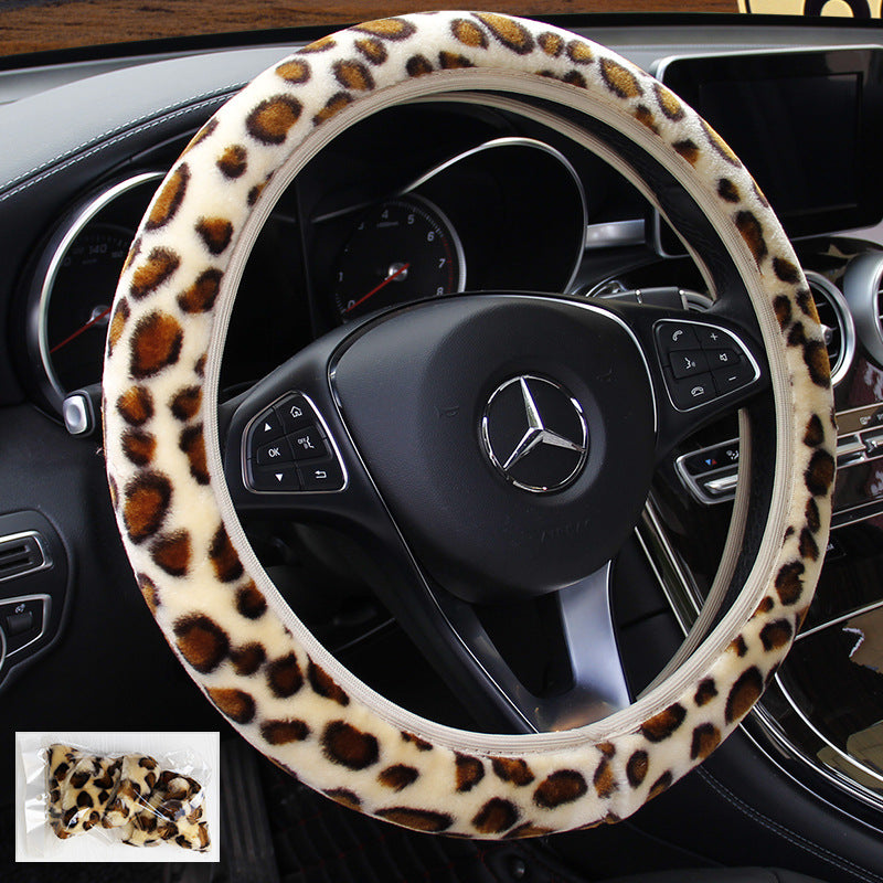 Wholesale Leopard Print Elastic Type Plush Car Steering Wheel Cover Without Inner Ring